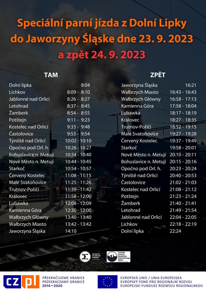 Speciální parní jízda z Dolní Lipky do Jaworzyny Śląske 23.9.2023 a zpět 24.9.202 